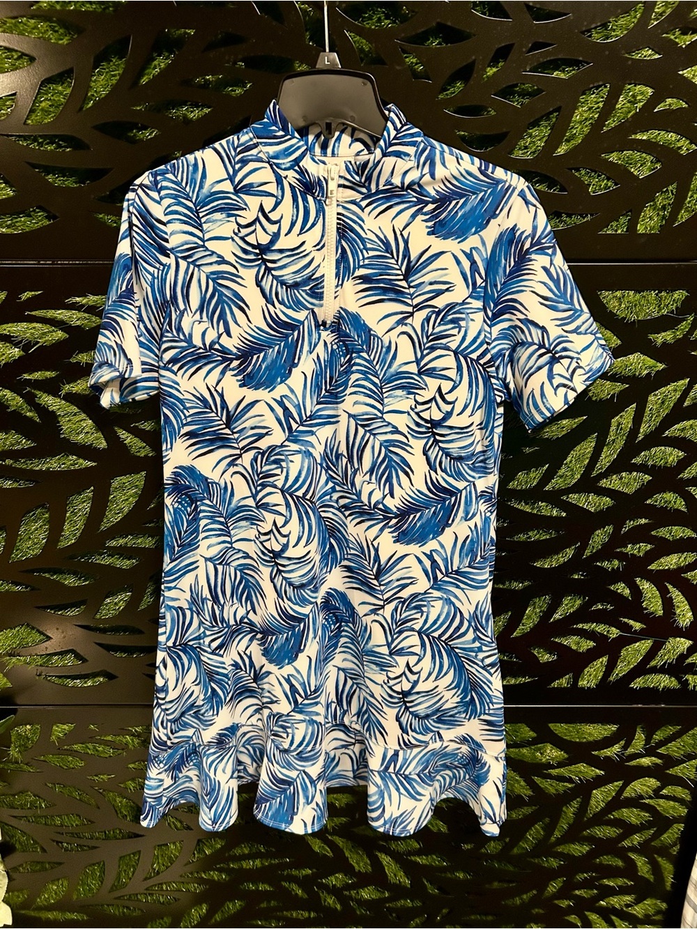 Tommy Bahama Tropical Zip Neck Ruffle Hem Golf Mini Dress UPF 50+, L